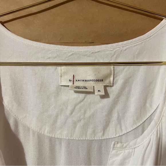 Anthropologie The Somerset Linen Maxi Dress Tiered Smocked Popover White Size XL - Picture 3 of 14